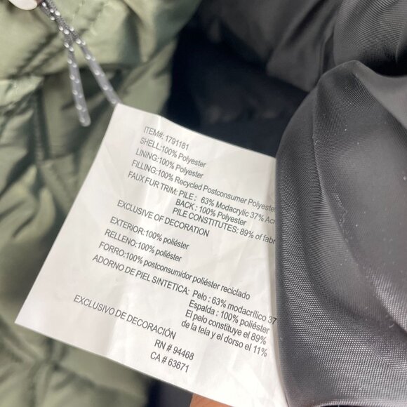 NEW Nautica Women's Size L Olive Green Quilted Puffer Jacket W/ Faux Fur Hood - Picture 7 of 11